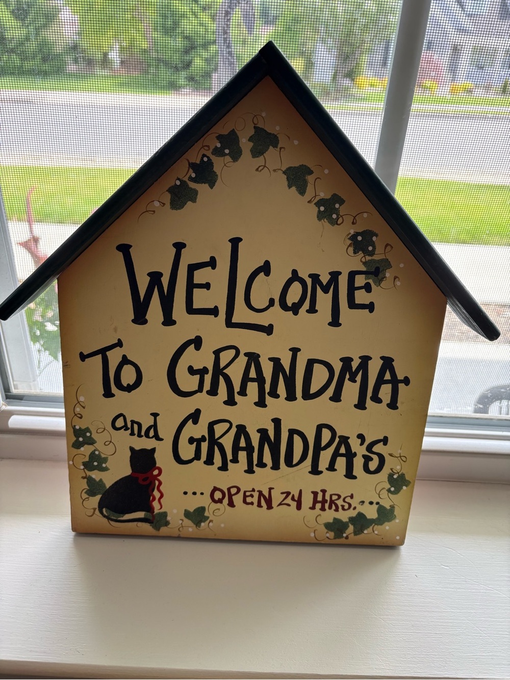 Welcome to Grandma and Grandpa's Decorative House Sign Yellow Green Wood
